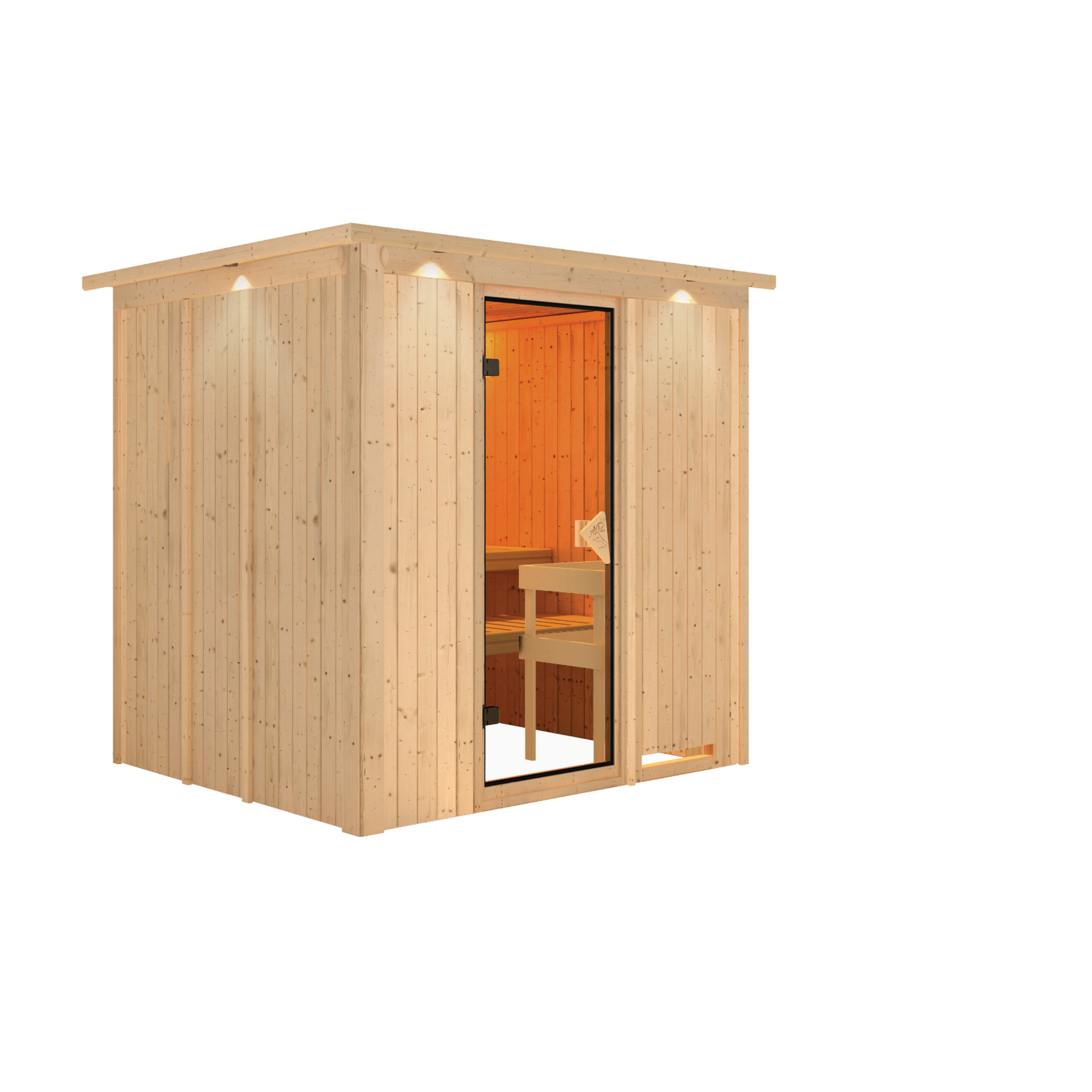 Elementsauna 'Carmen' naturbelassen mit Kranz und bronzierter Tür 210 x 184 x 202 cm