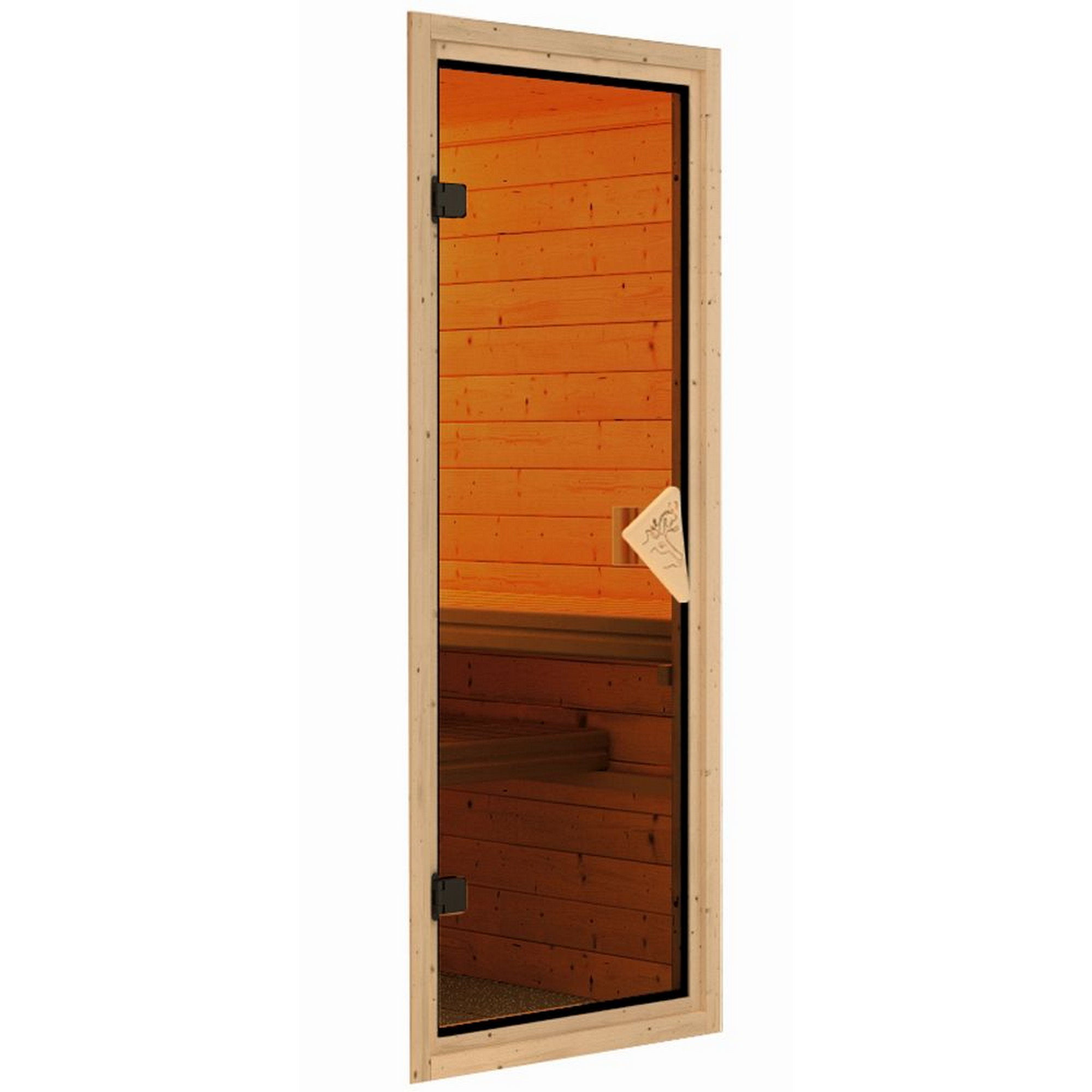 Elementsauna 'Carmen' naturbelassen mit Kranz und bronzierter Tür 210 x 184 x 202 cm