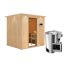 Elementsauna 'Carmen' naturbelassen mit Kranz und bronzierter Tür 3,6 kW Bio-Ofen externe Steuerung modern 210 x 184 x 202 cm