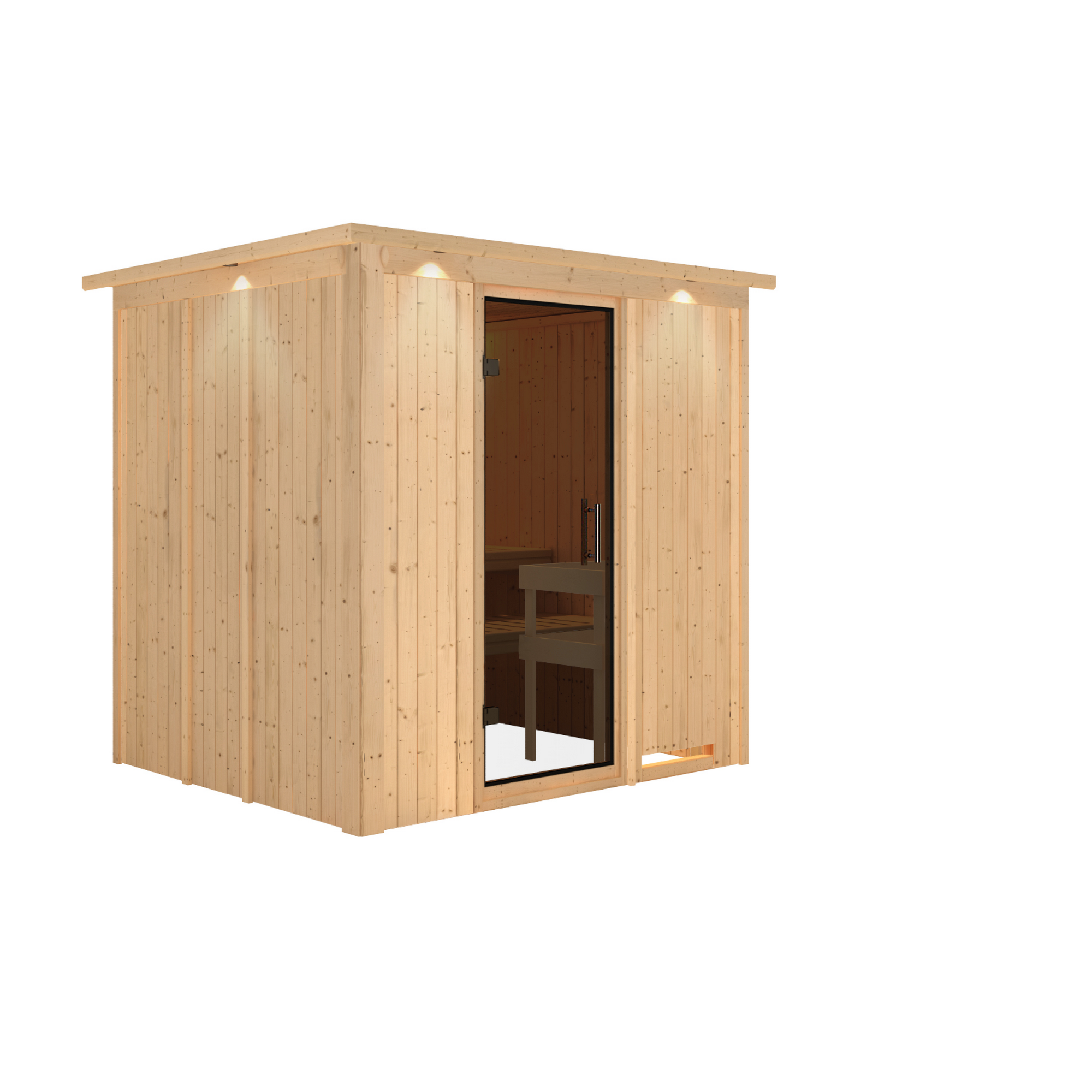 Elementsauna 'Carmen' naturbelassen mit Kranz und graphitfarbener Tür 210 x 184 x 202 cm