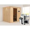 Elementsauna 'Carmen' naturbelassen mit Kranz und graphitfarbener Tür 3,6 kW Ofen externe Steuerung Easy 210 x 184 x 202 cm