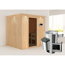 Elementsauna 'Carmen' naturbelassen mit Kranz und graphitfarbener Tür 3,6 kW Ofen externe Steuerung Easy 210 x 184 x 202 cm
