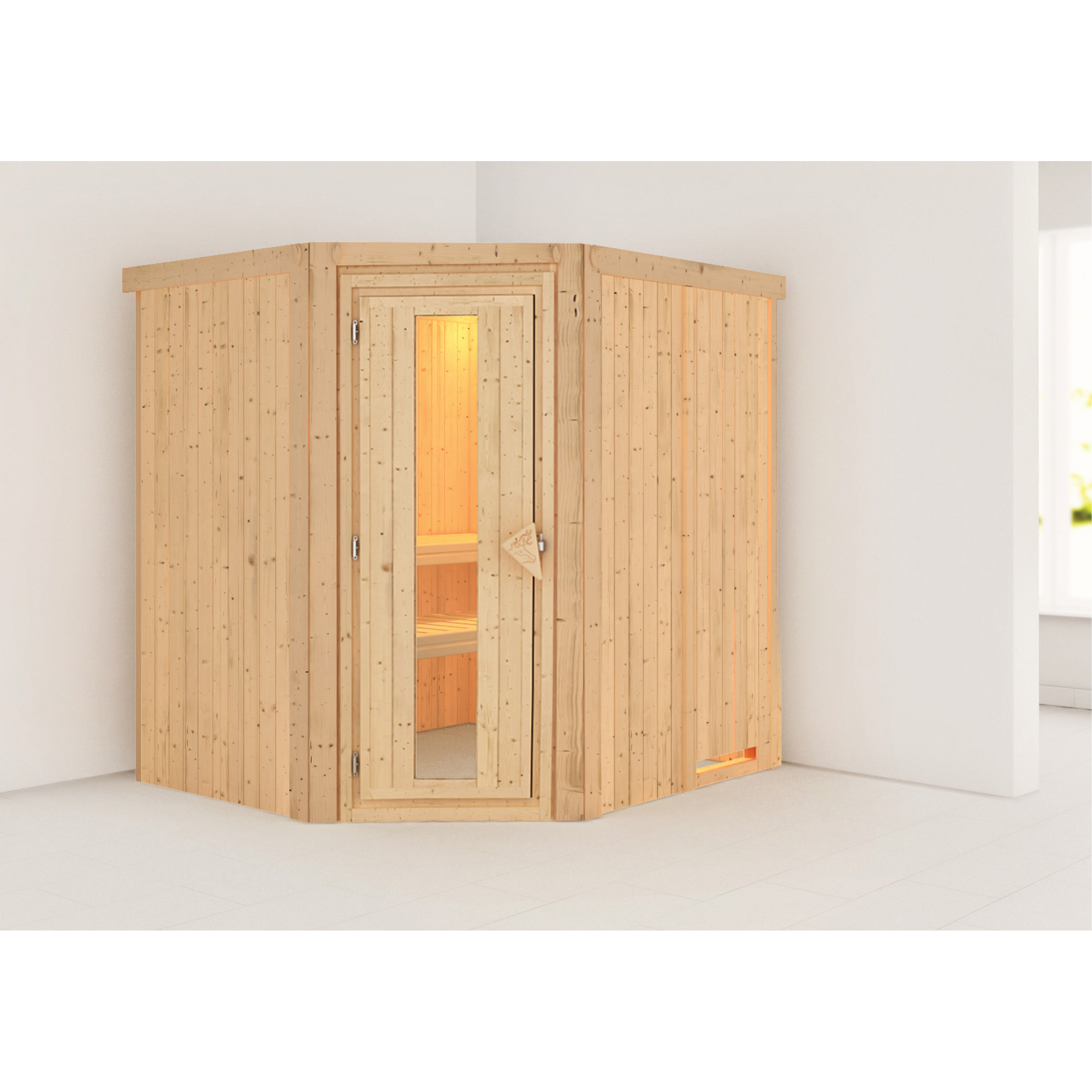 Elementsauna 'Carolina' naturbelassen mit Energiespartür 196 x 170 x 198 cm