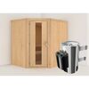 Ecksauna aus Holz mit Saunaofen