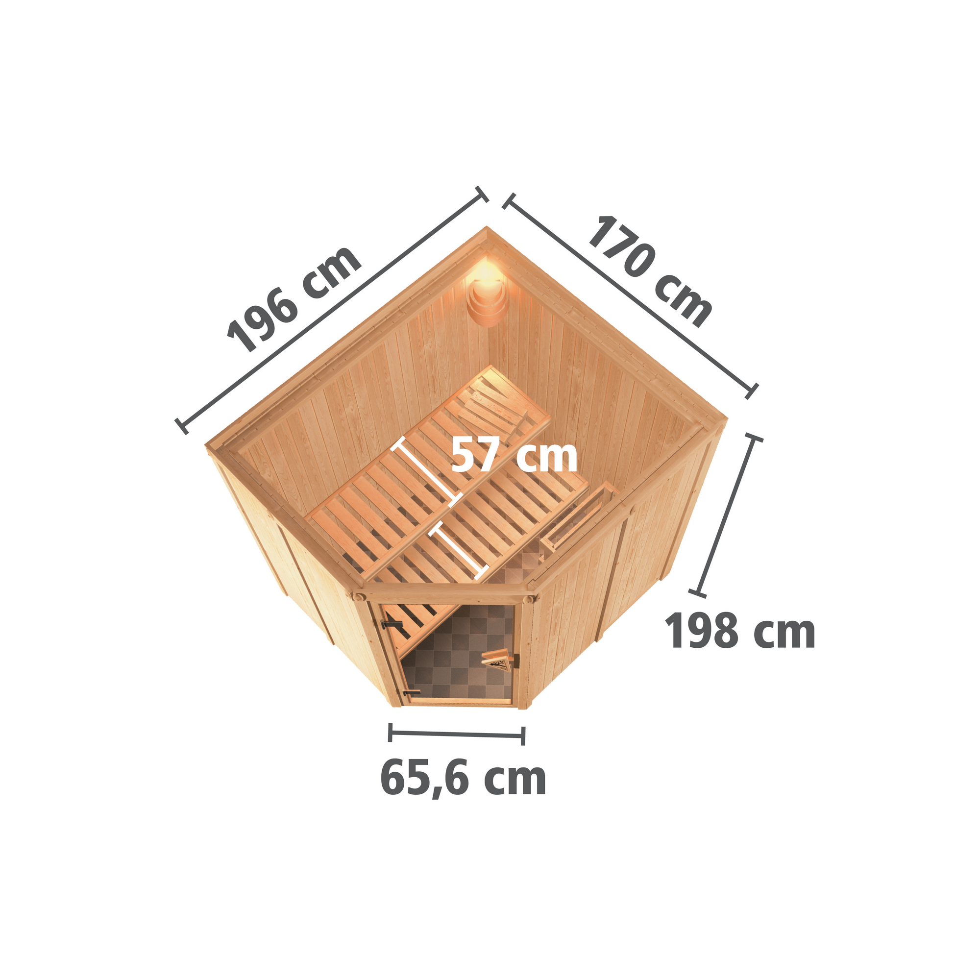 Elementsauna 'Carolina' naturbelassen mit Energiespartür 3,6 kW Ofen externe Steuerung Easy 196 x 170 x 198 cm