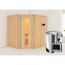 Ecksauna aus Holz mit Saunaofen