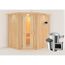 Ecksauna aus Holz mit Saunaofen