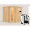 Elementsauna 'Carolina' naturbelassen mit Energiespartür und Kranz 3,6 kW Bio-Ofen externe Steuerung Easy 210 x 184 x 202 cm