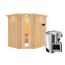 Elementsauna 'Carolina' naturbelassen mit Energiespartür und Kranz 3,6 kW Bio-Ofen externe Steuerung Easy 210 x 184 x 202 cm