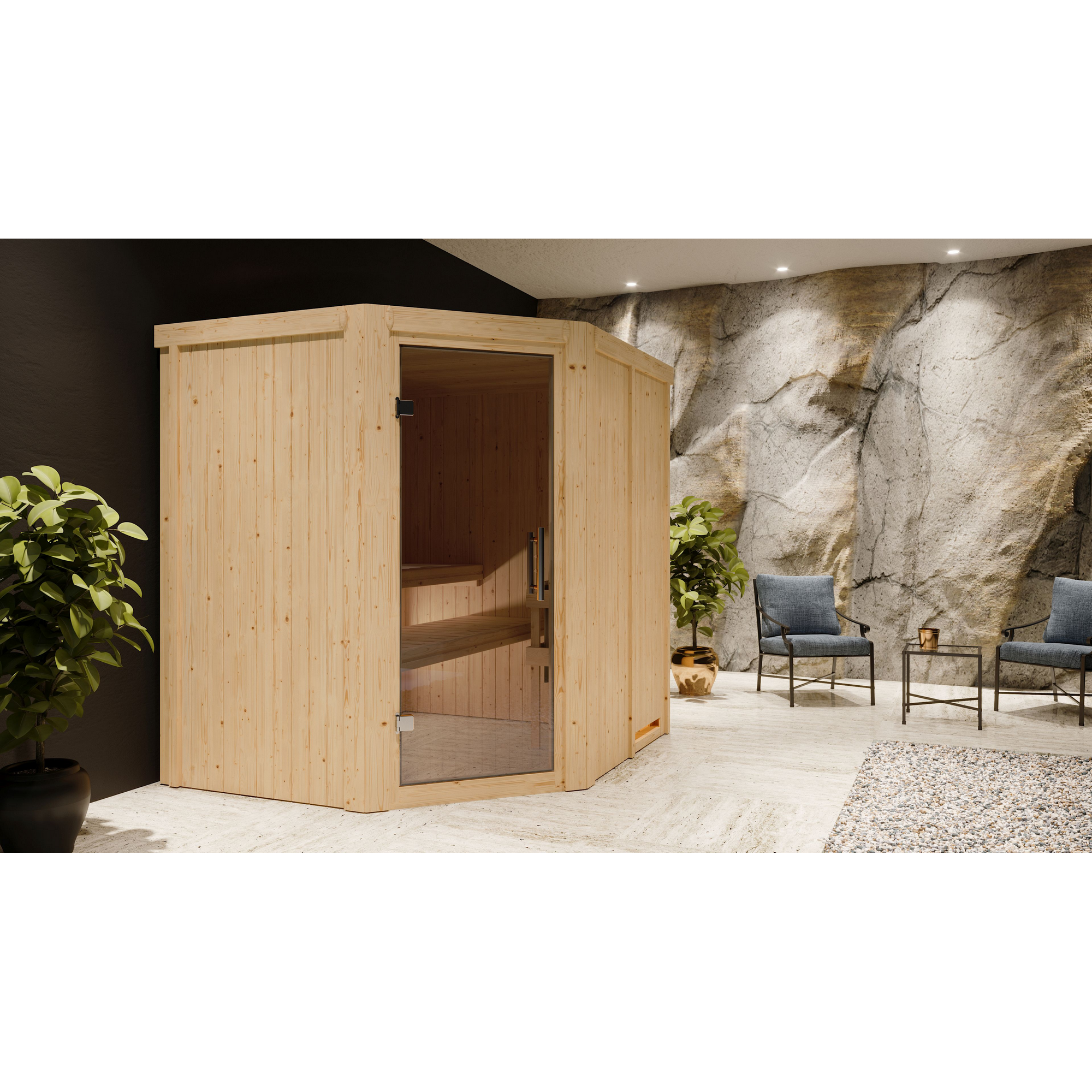 Elementsauna 'Carolina' naturbelassen mit graphitfarbener Tür 196 x 170 x 198 cm + product picture