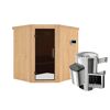 Eck-Sauna aus Holz mit Saunaofen