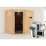 Elementsauna 'Carolina' naturbelassen mit Kranz und graphitfarbener Tür 3,6 kW Ofen externe Steuerung Easy 210 x 184 x 202 cm