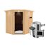 Elementsauna 'Carolina' naturbelassen mit Kranz und graphitfarbener Tür 3,6 kW Ofen externe Steuerung Easy 210 x 184 x 202 cm