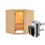 Ecksauna aus Holz mit Saunaofen