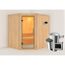 Ecksauna aus Holz mit Saunaofen