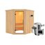 Eck-Sauna aus Holz mit Saunaofen