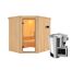Eck-Sauna aus Holz mit Saunaofen