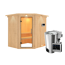 Elementsauna 'Carolina' naturbelassen mit Kranz und Klarglastür 3,6 kW Bio-Ofen externe Steuerung Easy 210 x 184 x 202 cm