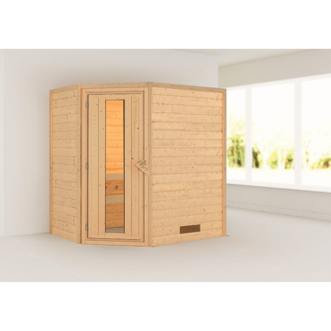 Bild von Massivholzsauna 'Imelda' naturbelassen mit Energiespartür 196 x 146 x 198 cm