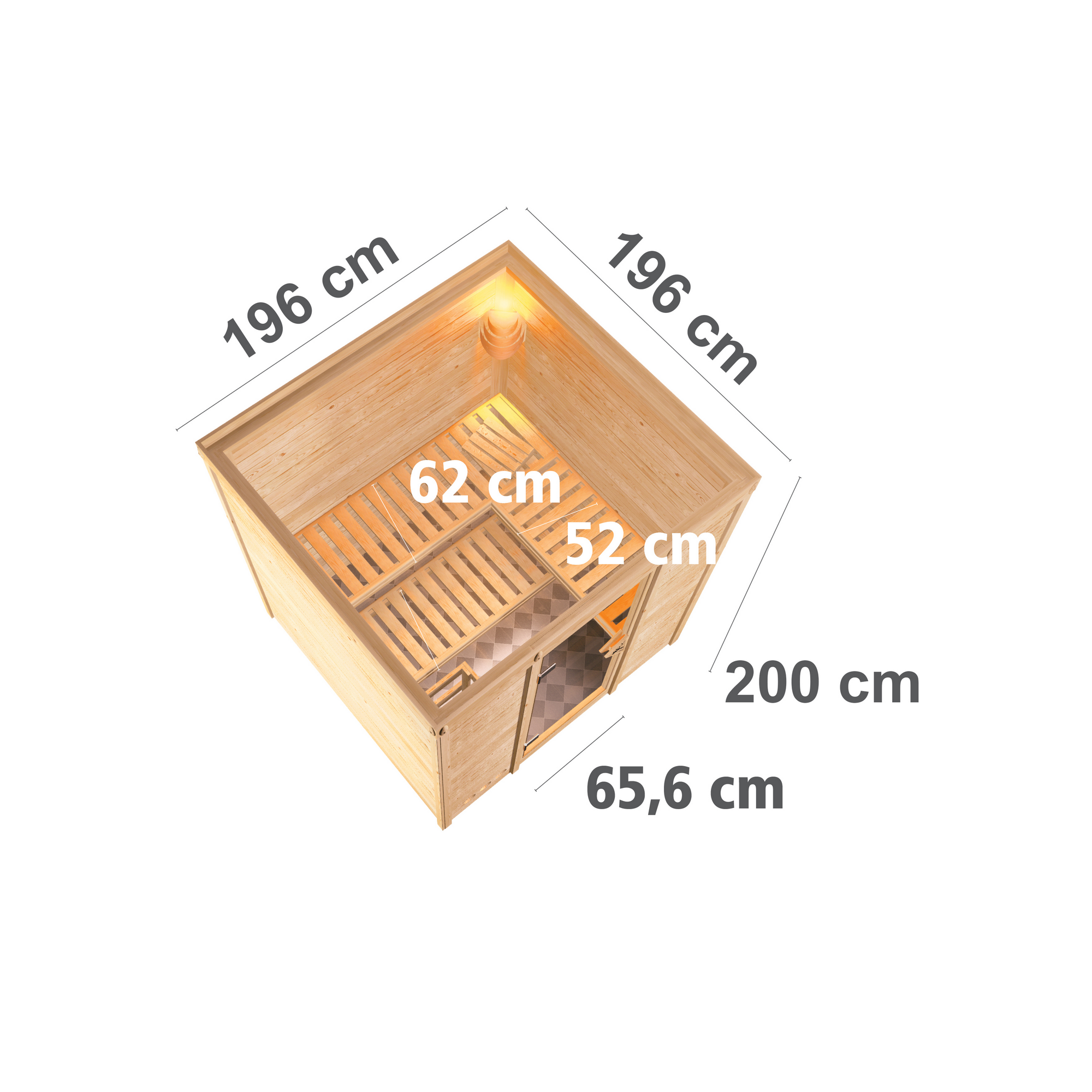 Massivholzsauna 'Luna' naturbelassen mit Energiespartür mit Ofen 9kW integrierte Steuerung 196 x 196 x 200 cm + product picture