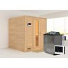 Sauna aus hellem Holz mit Saunaofen