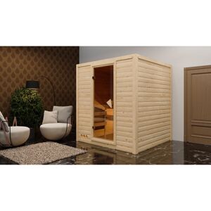Massivholzsauna 'Luna' naturbelassen mit bronzierter Tür 9 kW Bio-Ofen Edelstahl externe Steuerung Easy 196 x 196 x 200 cm