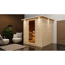 Massivholzsauna 'Luna' naturbelassen mit Kranz und bronzierter Tür 9 kW Ofen Edelstahl externe Steuerung Easy 224 x 210 x 206 cm