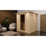 Massivholzsauna 'Luna' naturbelassen mit Kranz und graphitfarbenerr Tür 9 kW Ofen externe Steuerung Easy 224 x 210 x 206 cm
