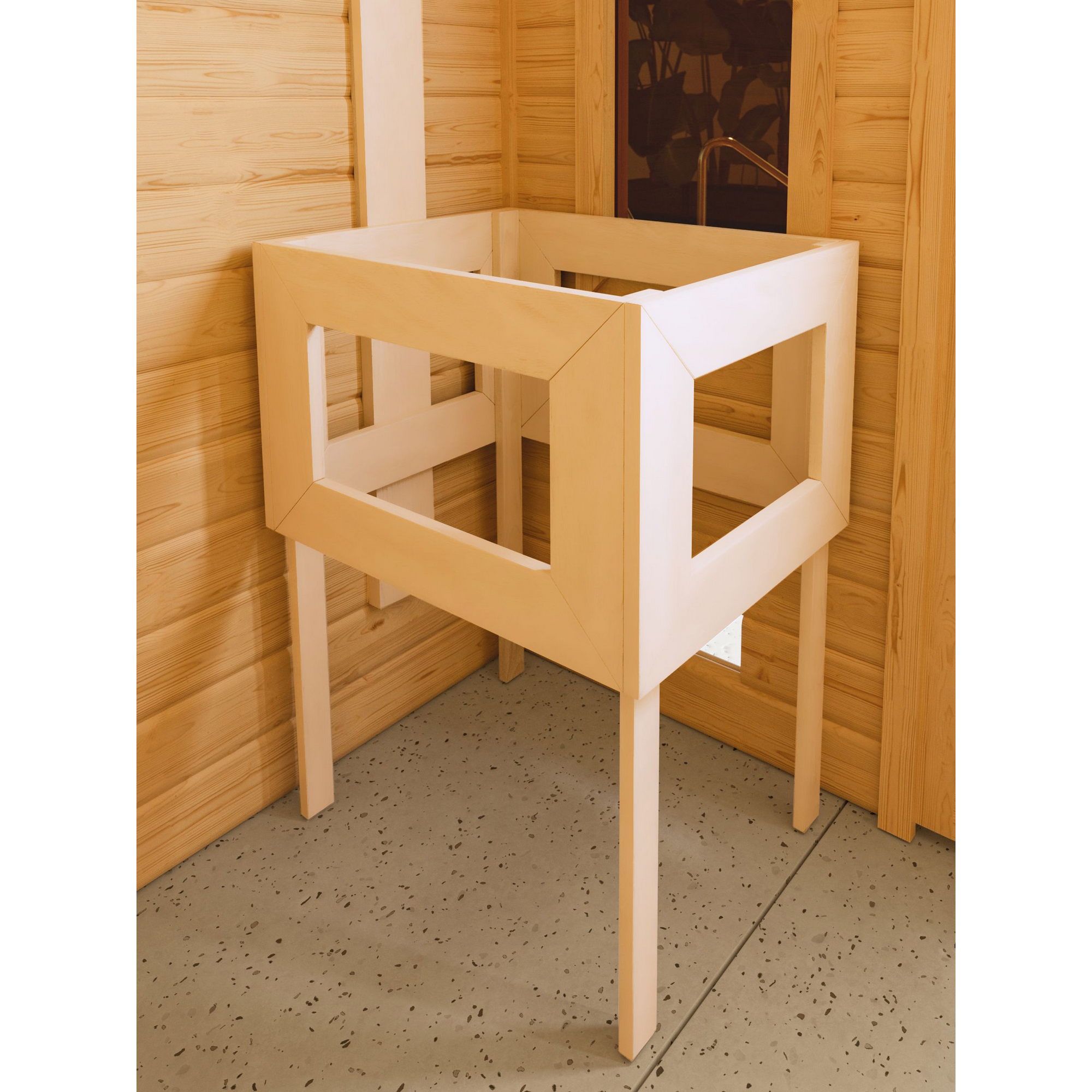 Massivholzsauna 'Luna' naturbelassen mit Kranz und graphitfarbenerr Tür 9 kW Ofen externe Steuerung Easy 224 x 210 x 206 cm + product picture