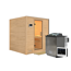 Massivholzsauna 'Luna' naturbelassen mit Klarglastür 9 kW Bio-Ofen externe Steuerung easy 196 x 196 x 200 cm