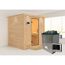 Massivholzsauna 'Luna' naturbelassen mit Kranz und Klarglastür 9 kW Ofen externe Steuerung easy 224 x 210 x 206 cm