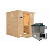 Massivholzsauna 'Luna' naturbelassen mit Kranz und Klarglastür 9 kW Ofen externe Steuerung easy 224 x 210 x 206 cm
