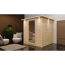 Massivholzsauna 'Luna' naturbelassen mit Kranz und Klarglastür 9 kW Bio-Ofen externe Steuerung easy 224 x 210 x 206 cm