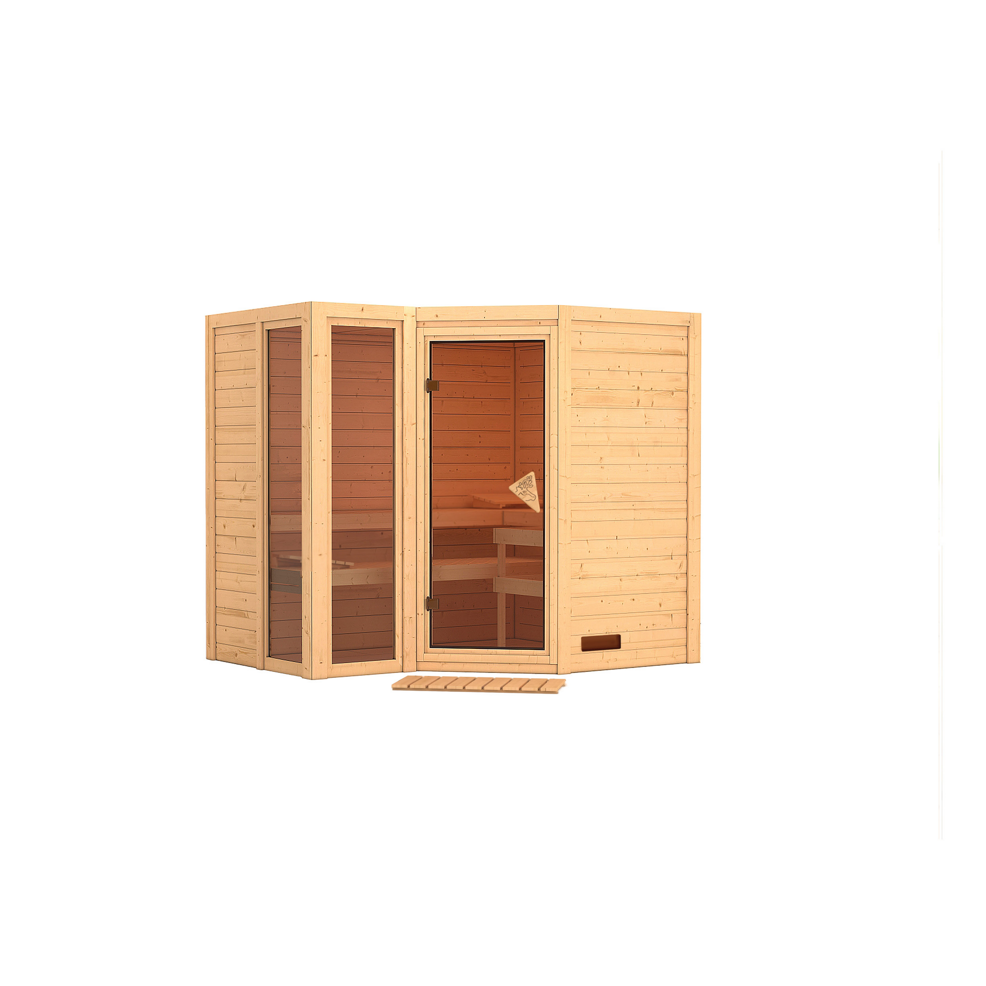 Massivholzsauna 'Ricarda' naturbelassen mit bronzierter Tür 236 x 184 x 209 cm