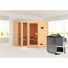 Ecksauna aus Holz mit Saunaofen