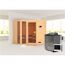 Ecksauna aus Holz mit Saunaofen