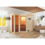 Massivholzsauna 'Ricarda' naturbelassen mit Kranz und bronzierter Tür 9 kW Bio-Ofen externe Steuerung Easy 264 x 198 x 212 cm