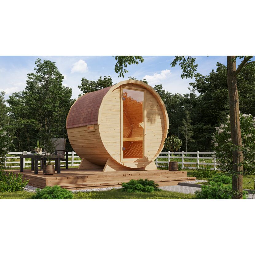 Fasssauna Größe 1 naturbelassen 225 x 175 x 229 cm