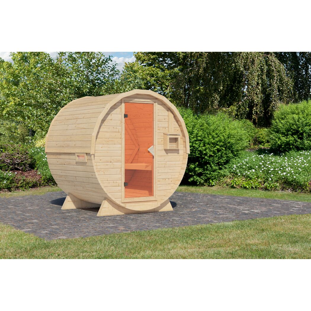 Fasssauna Größe 1 naturbelassen 225 x 175 x 229 cm