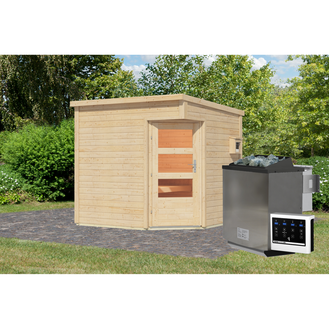 Bild von Saunahaus 'Carlos' naturbelassen 9 kW Bio-Ofen externe Steuerung 231 x 231 x 227 cm