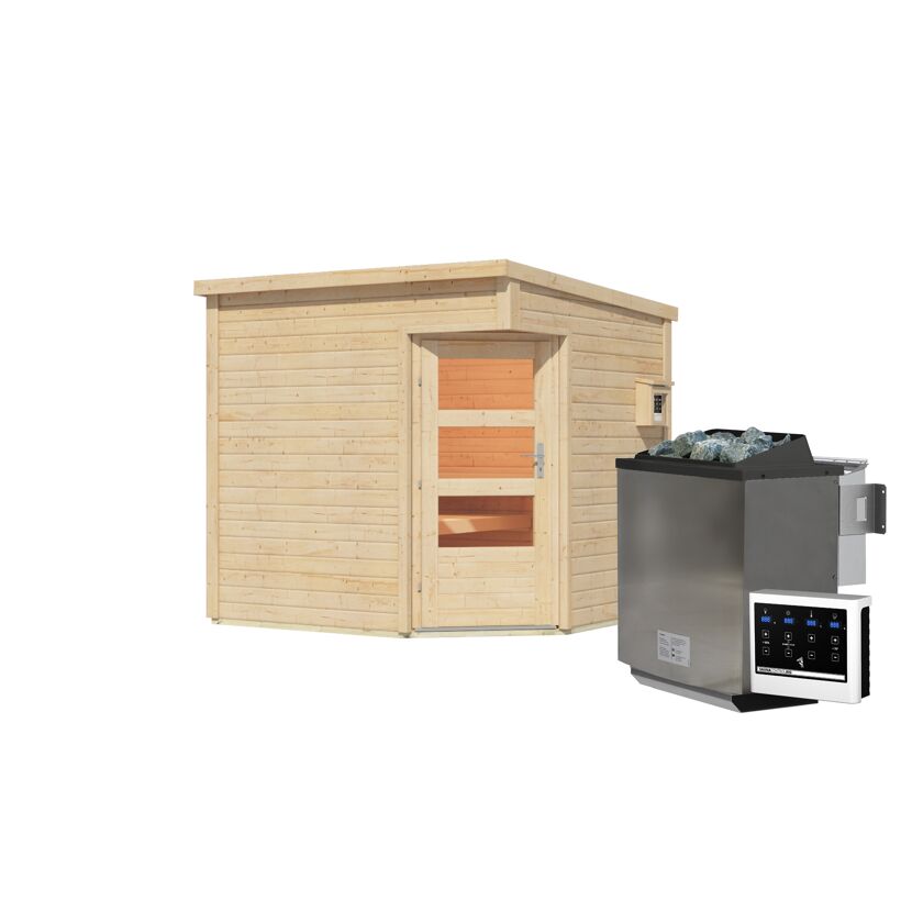 Saunahaus 'Carlos' naturbelassen 9 kW Bio-Ofen externe Steuerung 231 x 231 x 227 cm