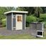 Graue Sauna mit Saunaofen im Garten