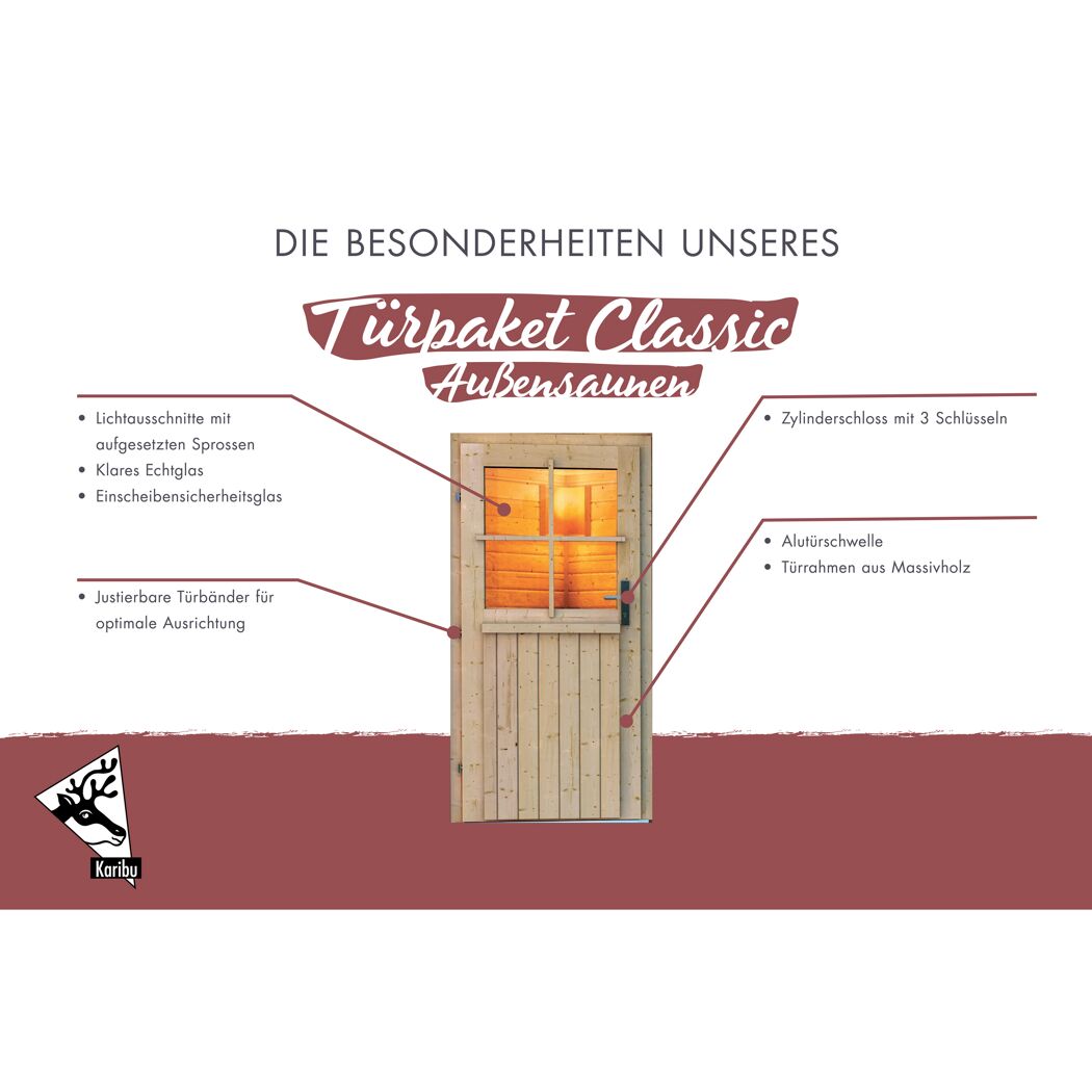 Holztür für Außensauna mit Glaseinsatz