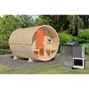 Fasssauna Größe 2 naturbelassen 9 kW Bio-Ofen externe Steuerung 225 x 295 x 229 cm