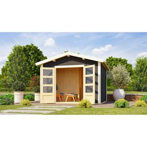 Gartenhaus mit Sauna 'Alberto' terragrau 9 kW Ofen externe Steuerung 304 x 304 x 250 cm