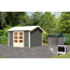 Verkleinertes Bild von Gartenhaus mit Sauna 'Alberto' terragrau 9 kW Ofen externe Steuerung 304 x 304 x 250 cm