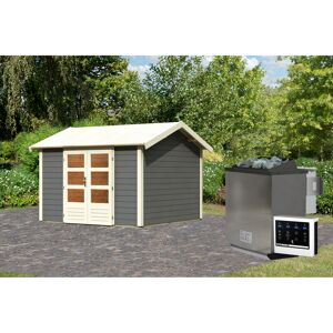 Gartenhaus mit Sauna 'Alejandro' terragrau 9 kW Bio-Ofen externe Steuerung 304 x 304 x 250 cm
