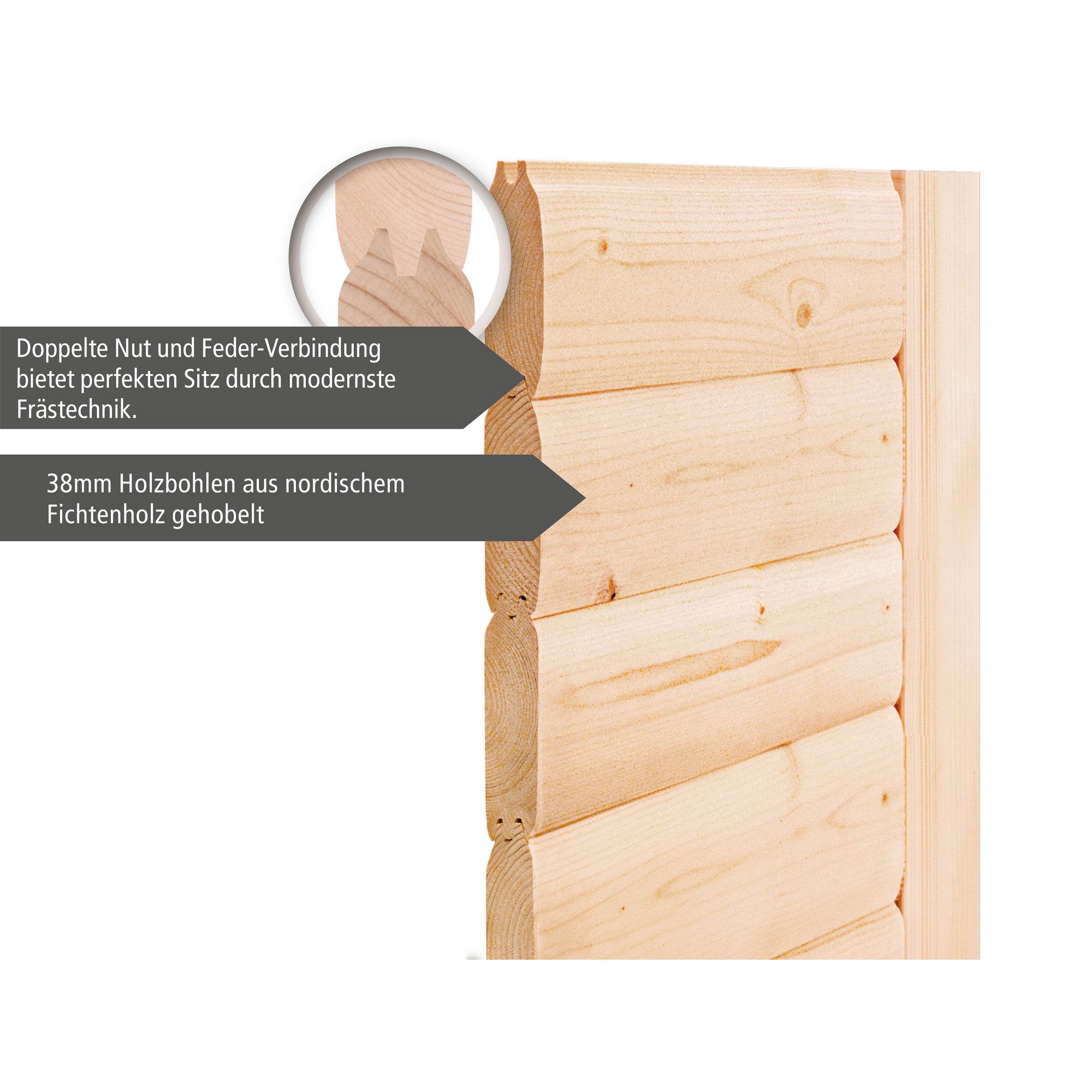 Saunahaus 'Bosse 1' naturbelassen mit Vorraum und klassischer Tür und Holzofen 231 x 273 x 235 cm + product picture