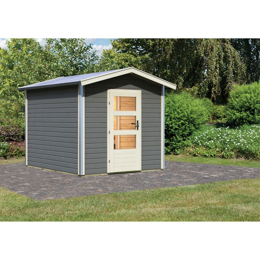 Saunahaus 'Bosse 1' terragrau mit Vorraum 231 x 273 x 235 cm