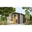 Saunahaus 'Bosse 1' terragrau mit Vorraum 9 kW Ofen externe Steuerung 231 x 273 x 235 cm